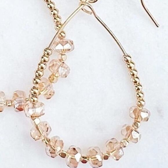 Beige Gold Beaded Teardrop Earrings - Picture 2 of 2